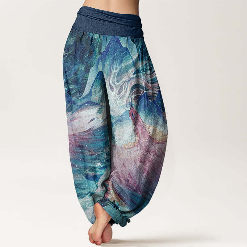Mythical Creature Pattern Women's Elastic Waist Harem Pants