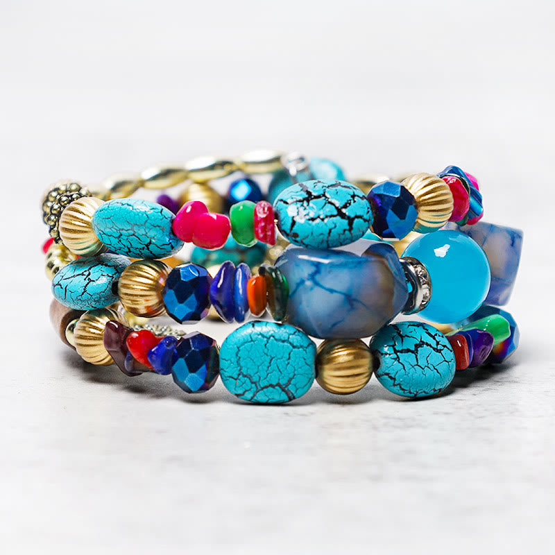 Multilayer Irregular Turquoise Agate Beads Blessing Bracelet