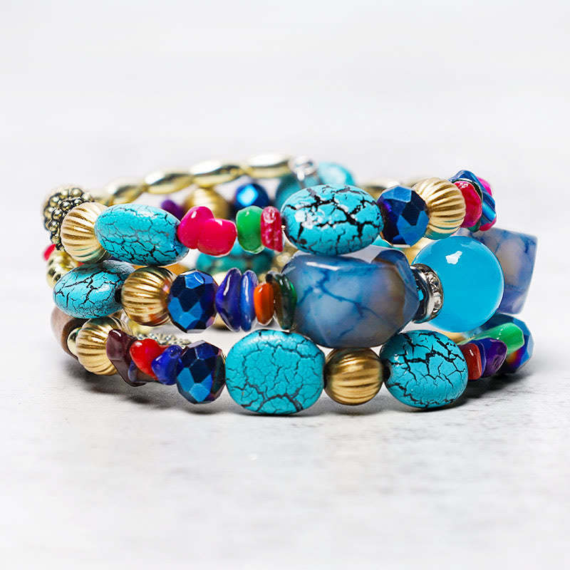 Multilayer Irregular Turquoise Agate Beads Blessing Bracelet
