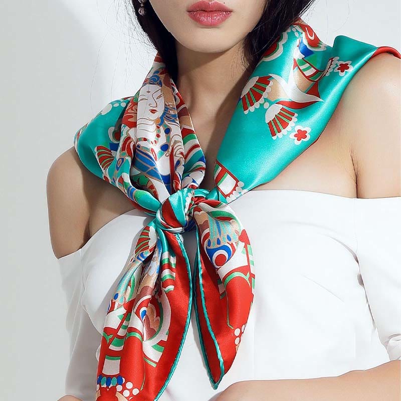 Dunhuang Musician Playing Frescoes 100% Mulberry Silk Scarf Premium Grade 6A Dunhuang Silk Shawl