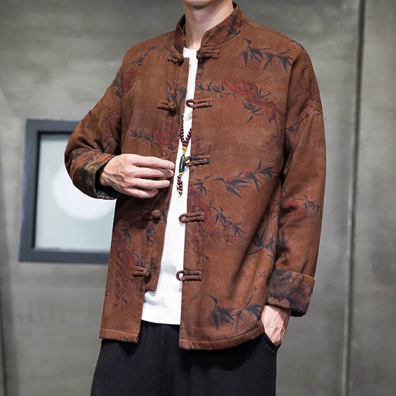 Frog-Button Chinese Tang Suit Long Shirt Cotton Men Jacket Clothing