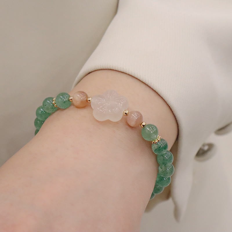 Natural Green Strawberry Quartz Chalcedony Flower Gratitude Bracelet