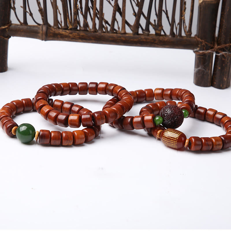 Tibetan Yak Bone Three-Eyed Dzi Bead Sheep Horn Red Agate Strength Bracelet
