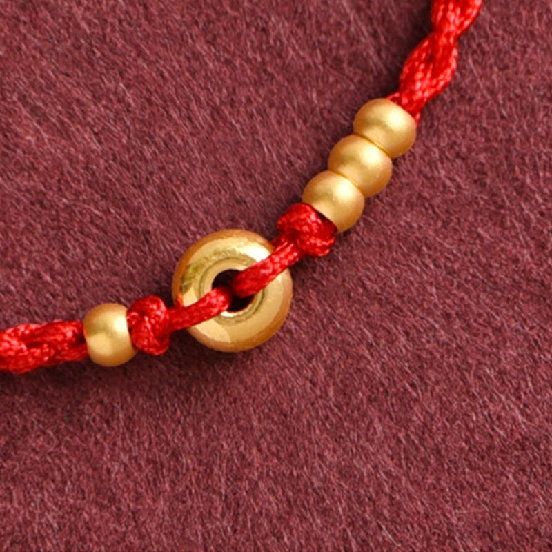 999 Gold Small Peace Buckle Design Handmade Luck?Braided Rope Bracelet Anklet