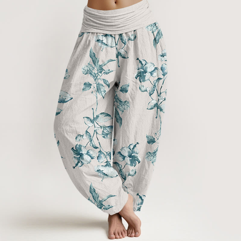 Rose Flowers Pattern Women's Elastic Waist Harem Pants