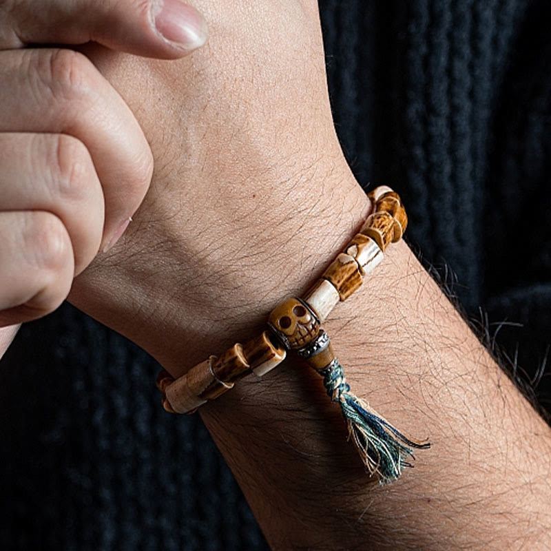 Tibetan Deer Bone Yak Bone Skull Carved Wisdom Bracelet
