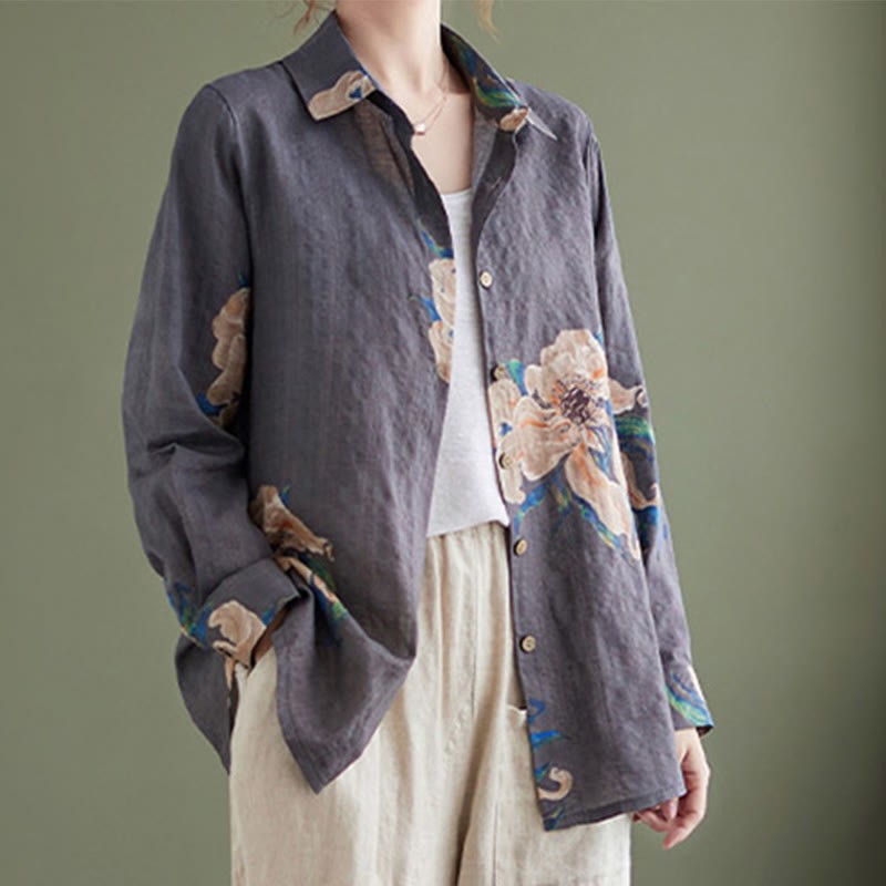 Literary Artistic Flower Print Cotton Linen Clothing