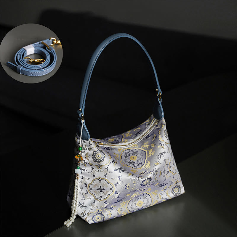 Lotus Bamboo Crane Deer Butterfly Mountain Xiangyunsha Silk Song Brocade Crossbody Bag Shoulder Bag