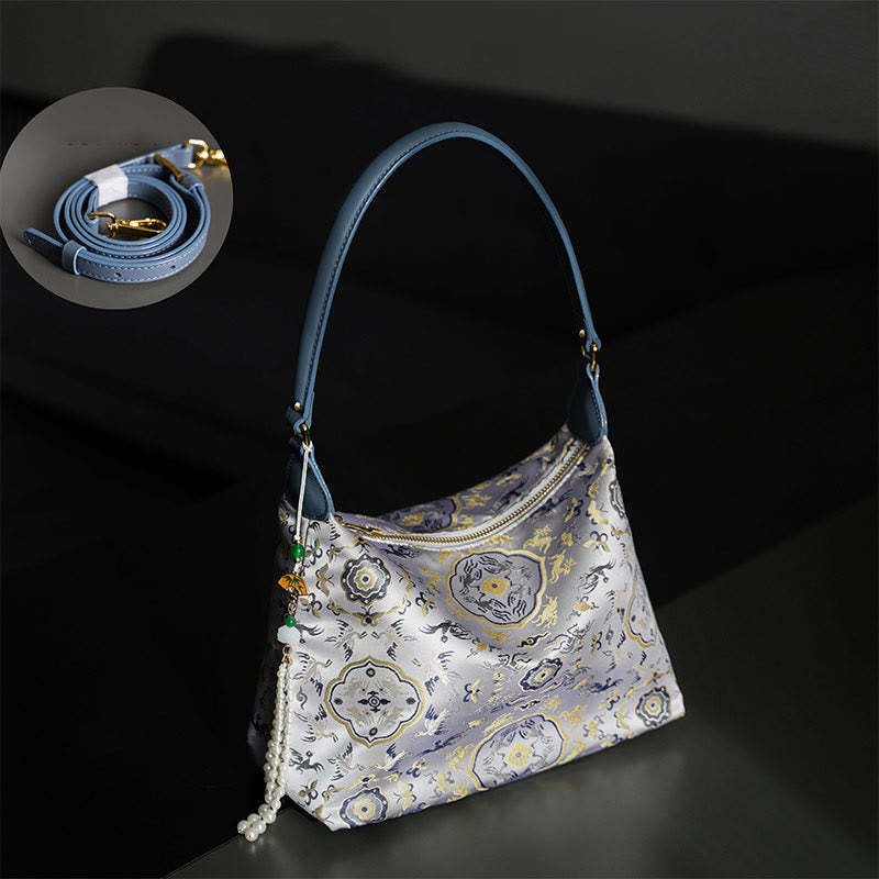 Lotus Bamboo Crane Deer Butterfly Mountain Xiangyunsha Silk Song Brocade Crossbody Bag Shoulder Bag
