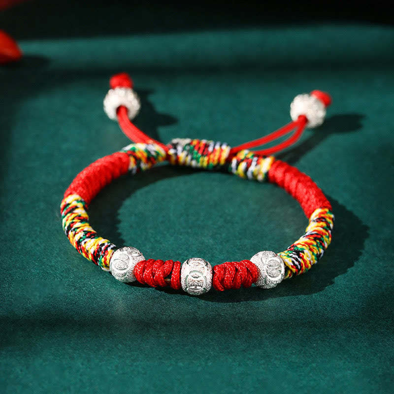 925 Sterling Silver King Kong Knot Multicolored Red String Strength Handmade Braided Kids Child Bracelet