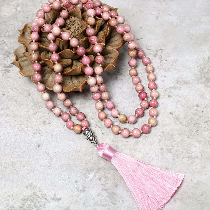 108 Mala Rhodonite Beads Yoga Meditation Prayer Beads Bracelet