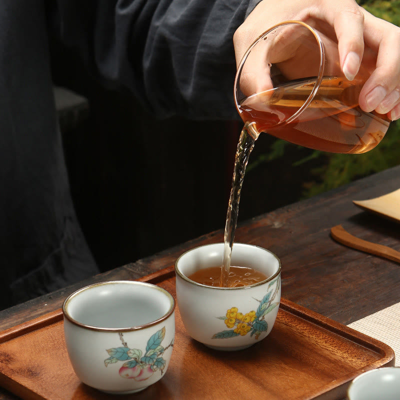 Loquat Lychee Snow Scenery Landscape Grape Apple Ceramic Teacup Kung Fu Tea Cup