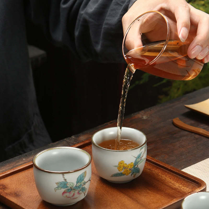 Loquat Lychee Snow Scenery Landscape Grape Apple Ceramic Teacup Kung Fu Tea Cup