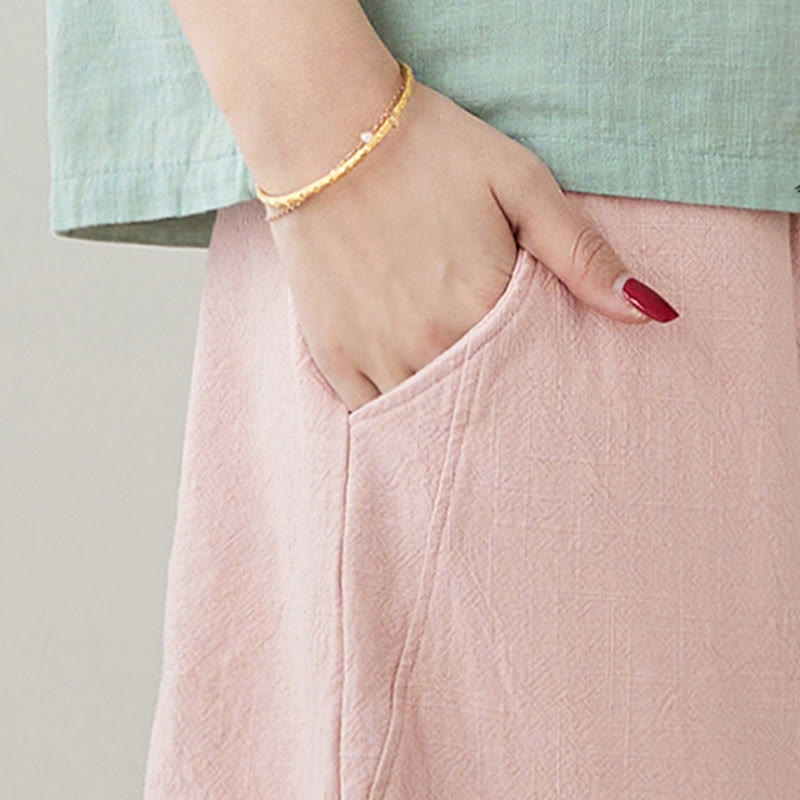 Casual Plain Loose Rope Women's Cotton Linen Pants With Pockets