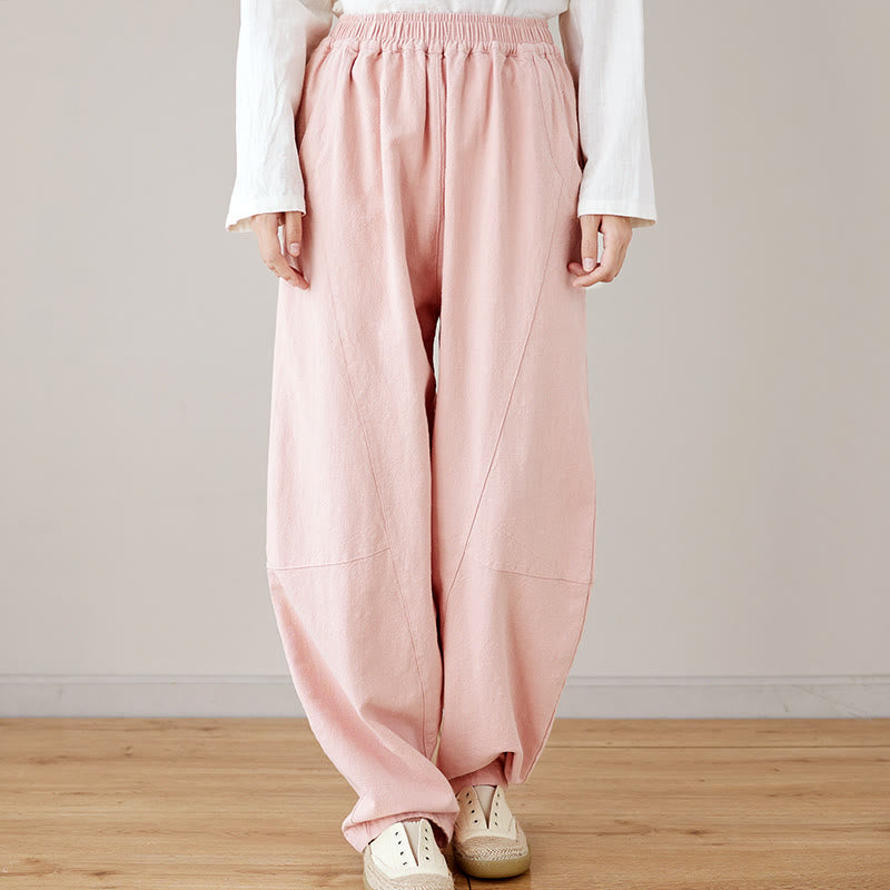 Casual Plain Loose Women's Cotton Pants With Pockets