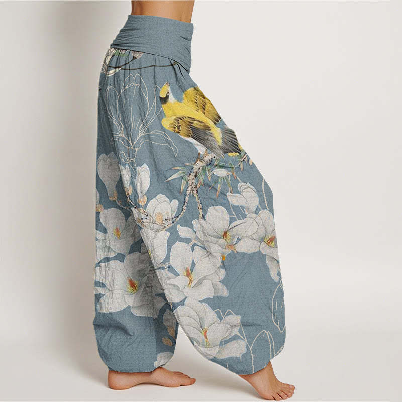 Casual Magnolia Yellow Bird Women's Elastic Waist Harem Pants