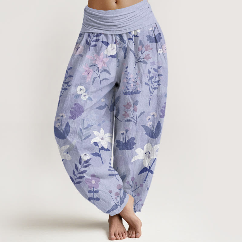 Casual Flower Plant Lily Women's Elastic Waist Harem Pants