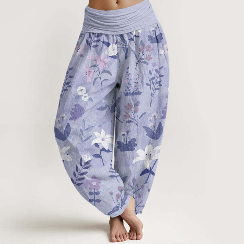 Casual Flower Plant Lily Women's Elastic Waist Harem Pants