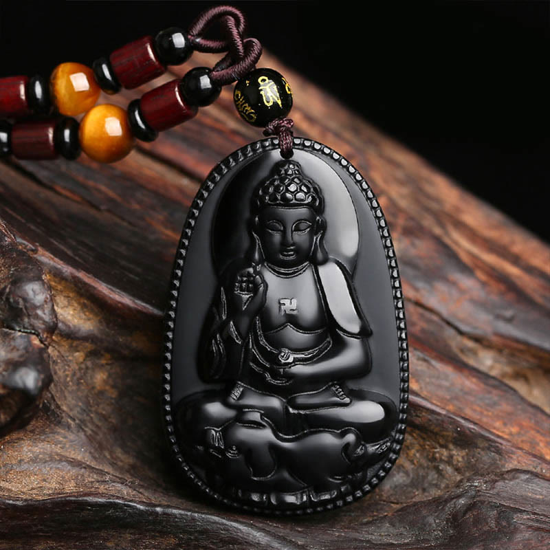 Chinese Zodiac Natal mystic zen Natural Black Obsidian Purification Necklace Pendant