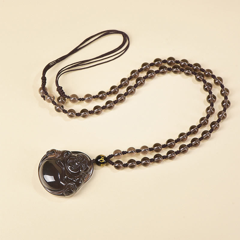 Natural Black Obsidian Ice Obsidian Laughing mystic zen Purification Necklace Pendant