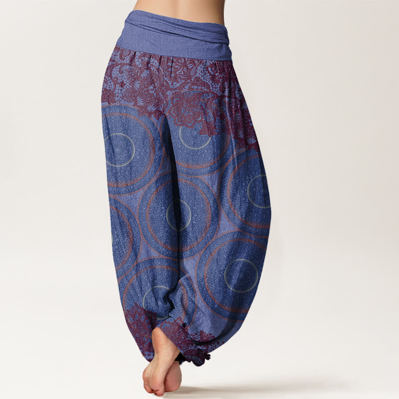Casual Flowers Compass Design Women's Elastic Waist Harem Pants