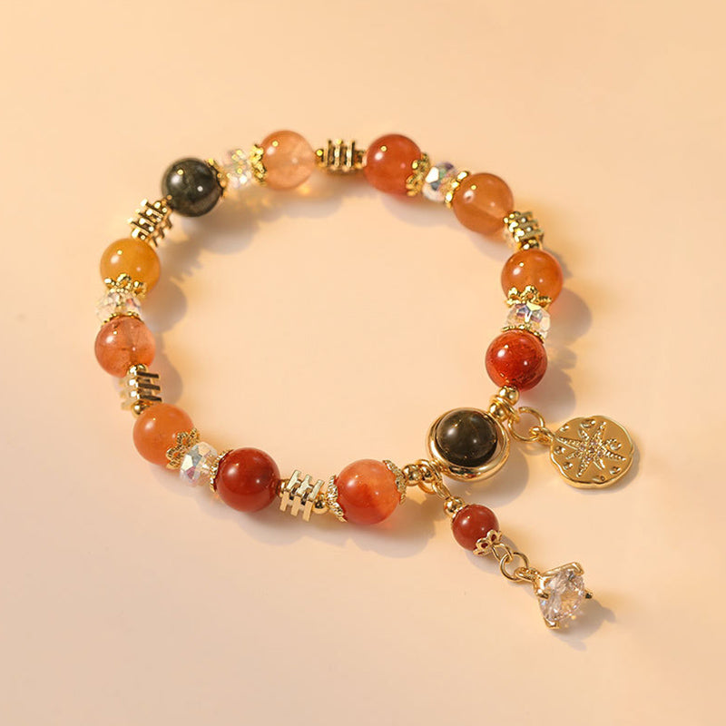 Natural Multicolored Rutilated Quartz Eight-pointed Star Flower Wealth Bracelet
