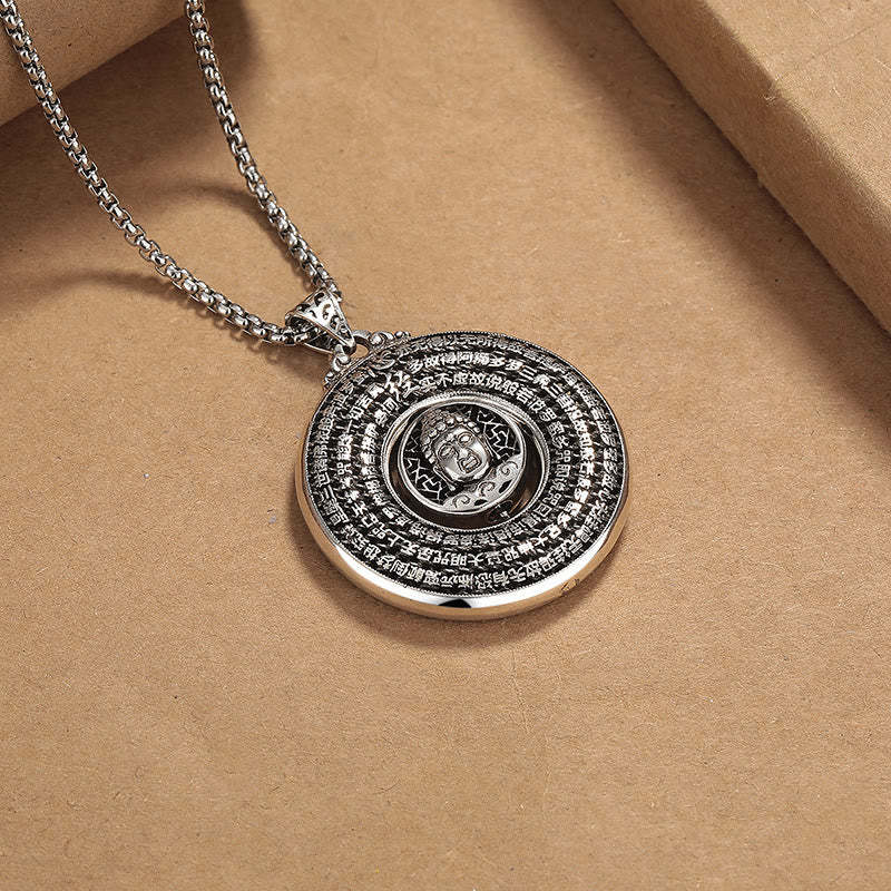 Heart Sutra mystic zen Carved Peace Buckle Design Serenity Rotatable Necklace Pendant