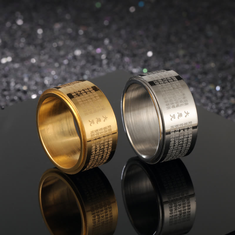 Great Compassion Mantra Carved Titanium Steel Strengthen Rotatable Ring