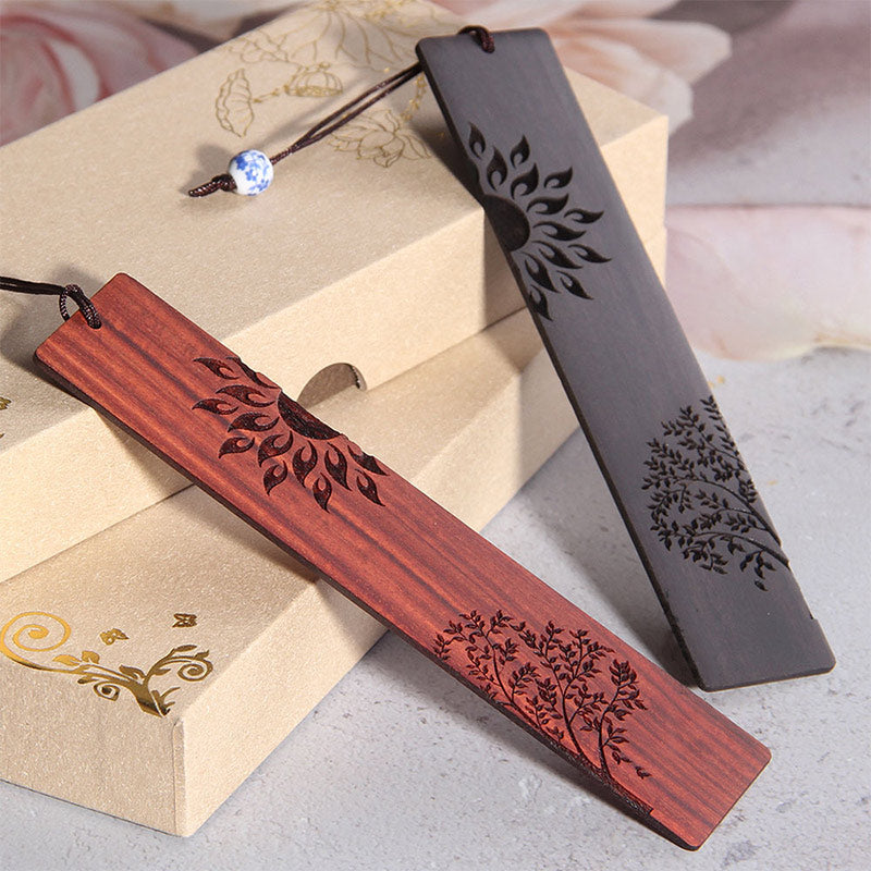 Sun Tree Ebony Wood Small Leaf Red Sandalwood Bookmarks With Gift Box