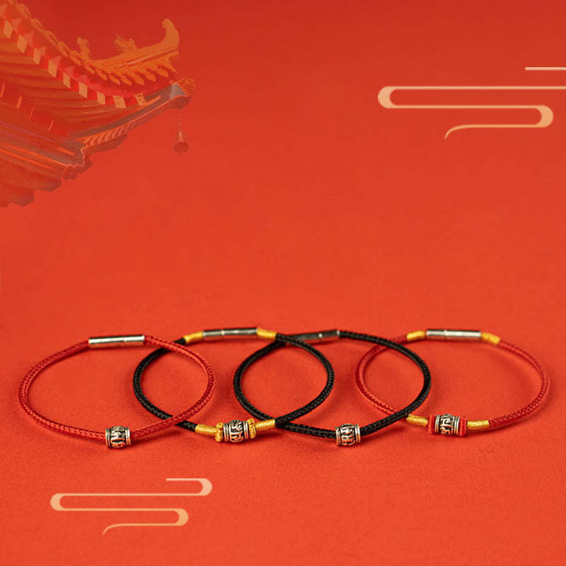 Red String Black String Six True Words 925 Sterling Silver Peace Bracelet