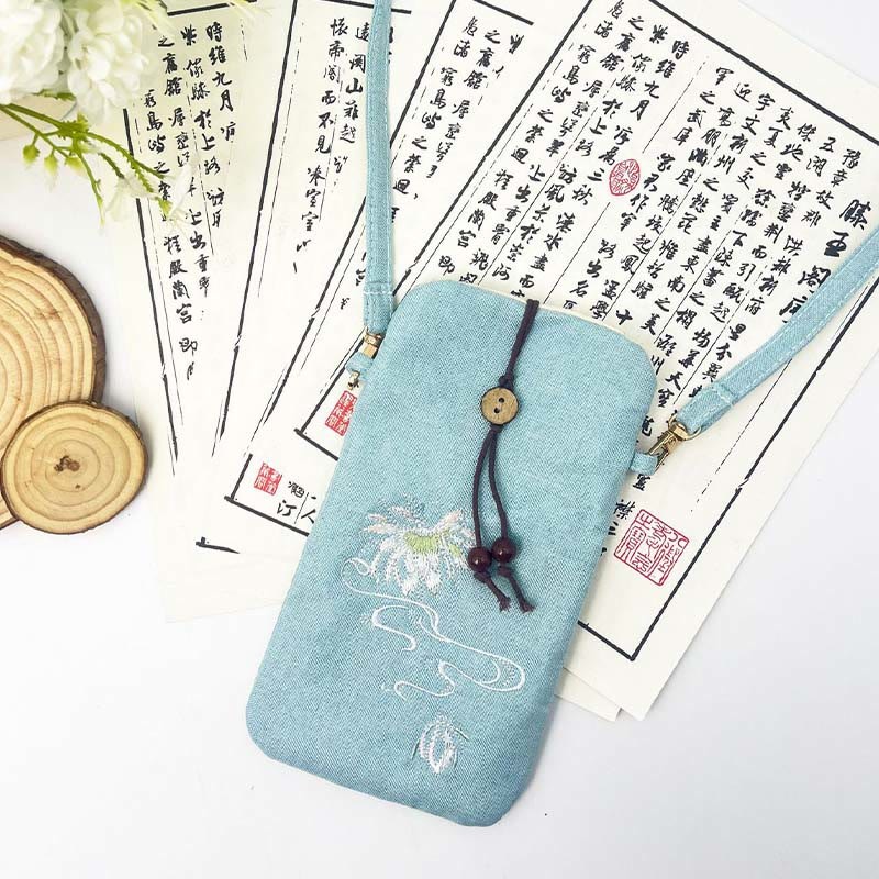 Small Embroidered Flowers Crossbody Bag Shoulder Bag Cellphone Bag 11*20cm
