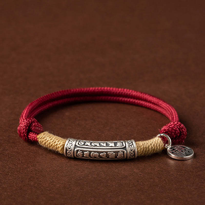 999 Sterling Silver Tibet Handmade Om Mani Padme Hum Fu Character TopRank Character Luck Braided Bracelet
