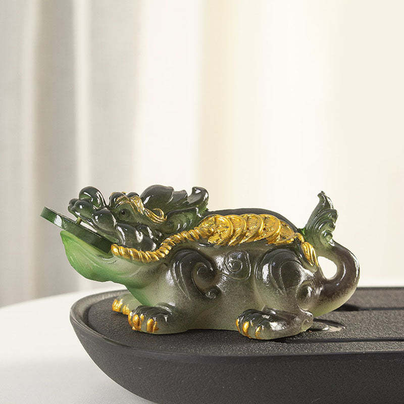 Color Changing Small PiXiu Copper Coins Resin Tea Pet Wealth Home Figurine Decoration