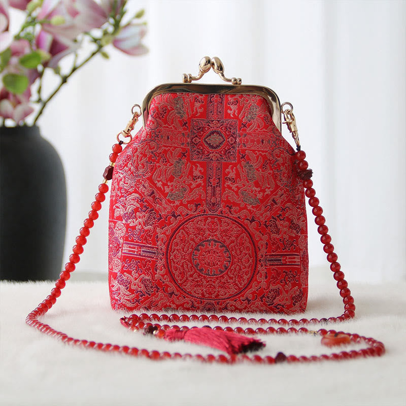 Retro Chinese Embroidery Pearl Chain Crossbody Bag Shoudler Bag