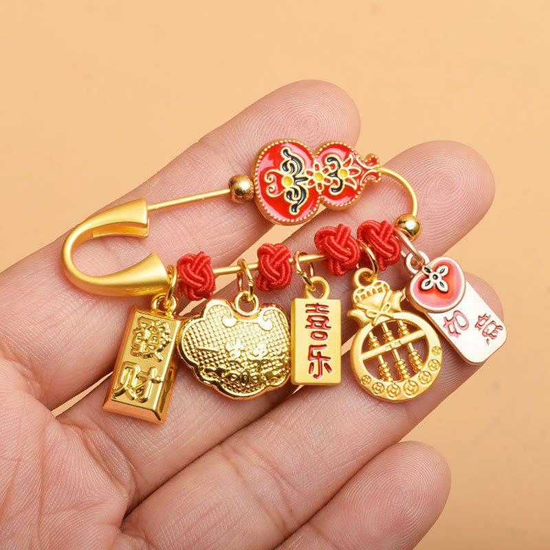 Gourd Dancing Lion Fu Character Safe And Well Blessing Brooch