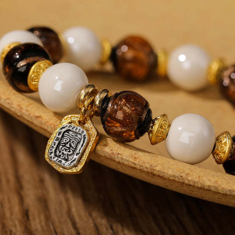 Tibetan Zakiram Goddess of Wealth Charm Liuli Glass Incense Ash Porcelain Bead Protection Bracelet