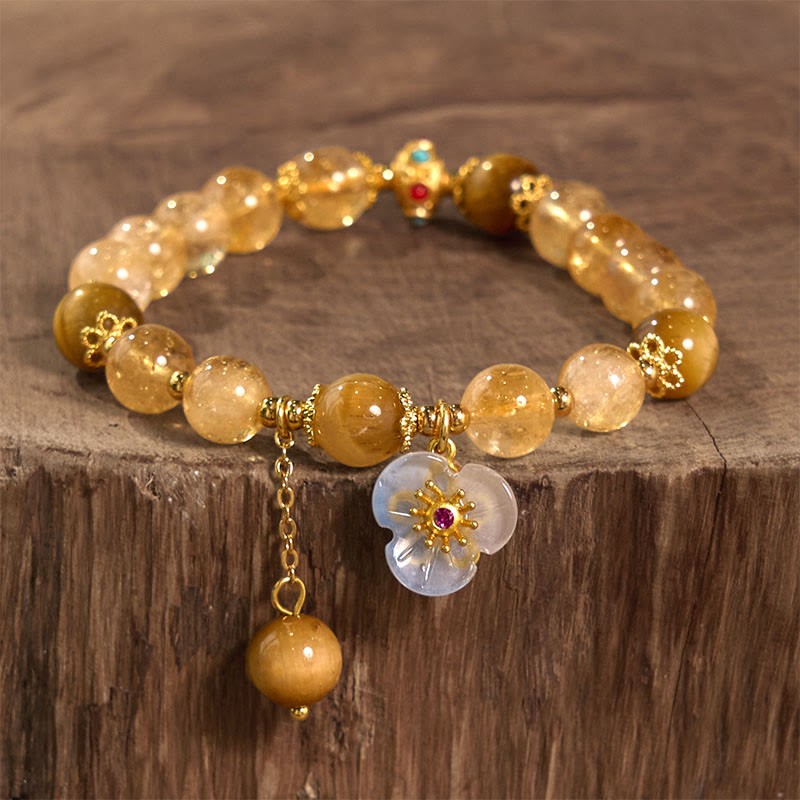 Citrine Tiger Eye Flower Charm Generosity Bracelet