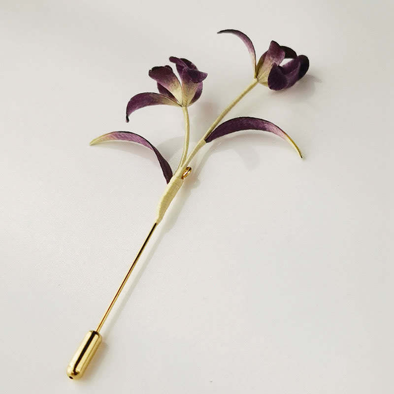 Handmade Velvet Flower Mulberry Silk Orchid Flower Brooch