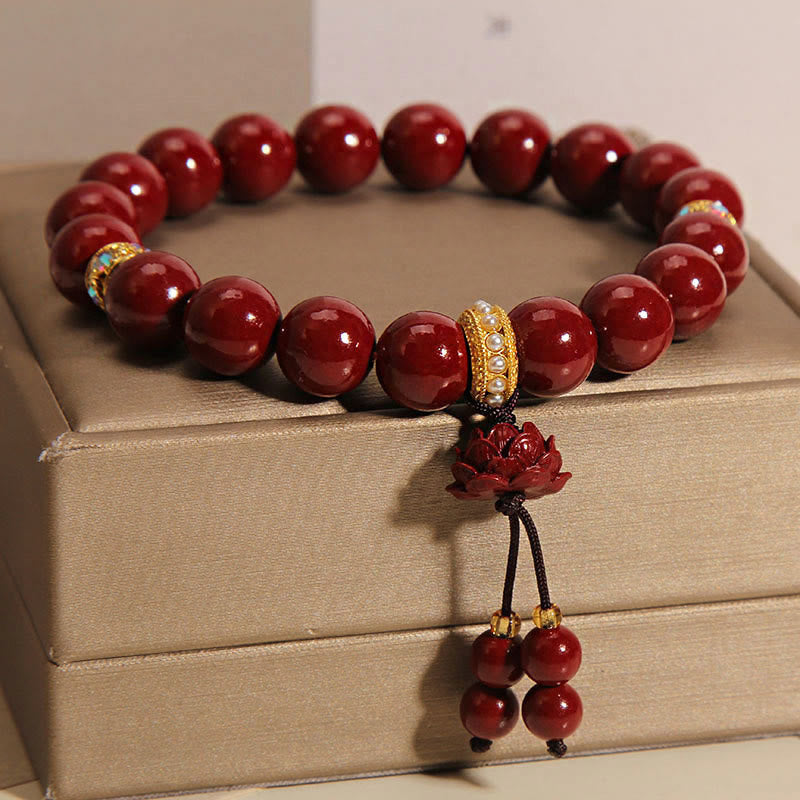 Cinnabar Lotus Blessing Charm Bracelet