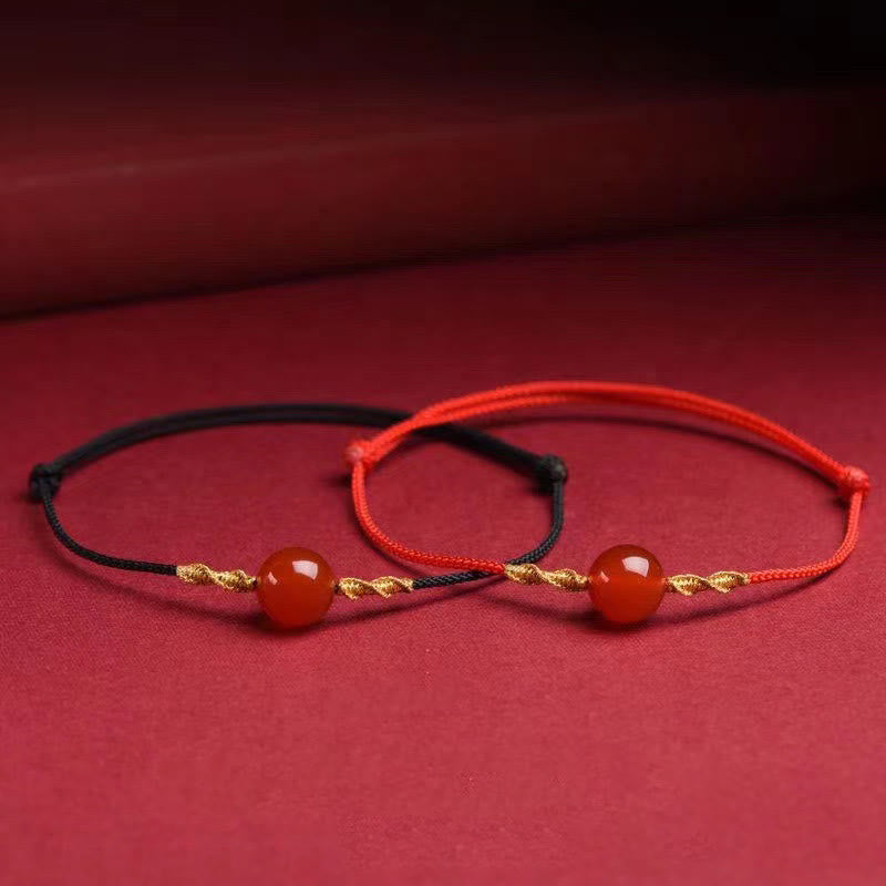 Natural Red Agate Cat Eye Calm Braided String Bracelet Necklace Pendant