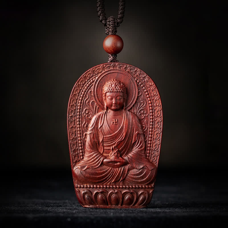 Chinese Zodiac Natal mystic zen Small Leaf Red Sandalwood Lotus Protection Necklace Pendant