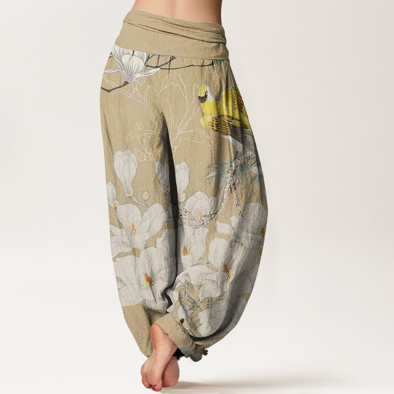 Casual Magnolia Yellow Bird Women's Elastic Waist Harem Pants