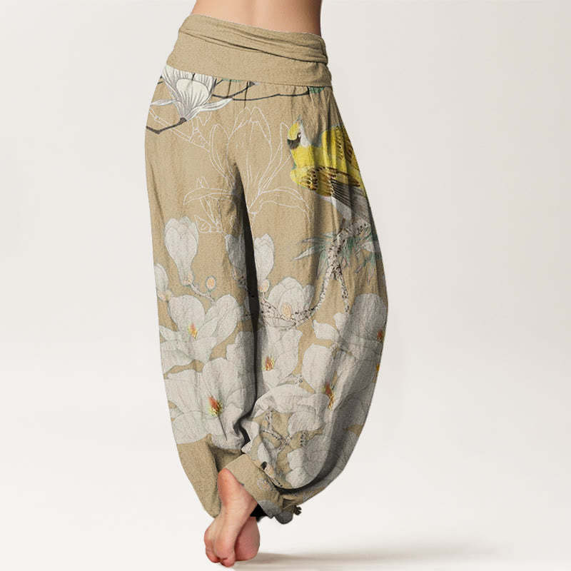 Casual Magnolia Yellow Bird Women's Elastic Waist Harem Pants