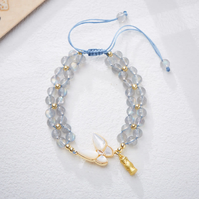 Natural Aquamarine Amethyst Moonstone Butterfly Bamboo Healing Bracelet