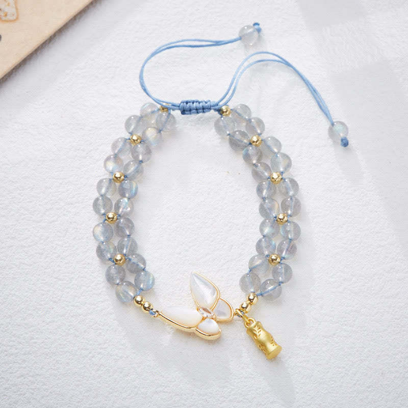 Natural Aquamarine Amethyst Moonstone Butterfly Bamboo Healing Bracelet