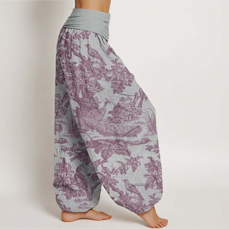 Birds Trees Branches Pattern Women's Elastic Waist Harem Pants