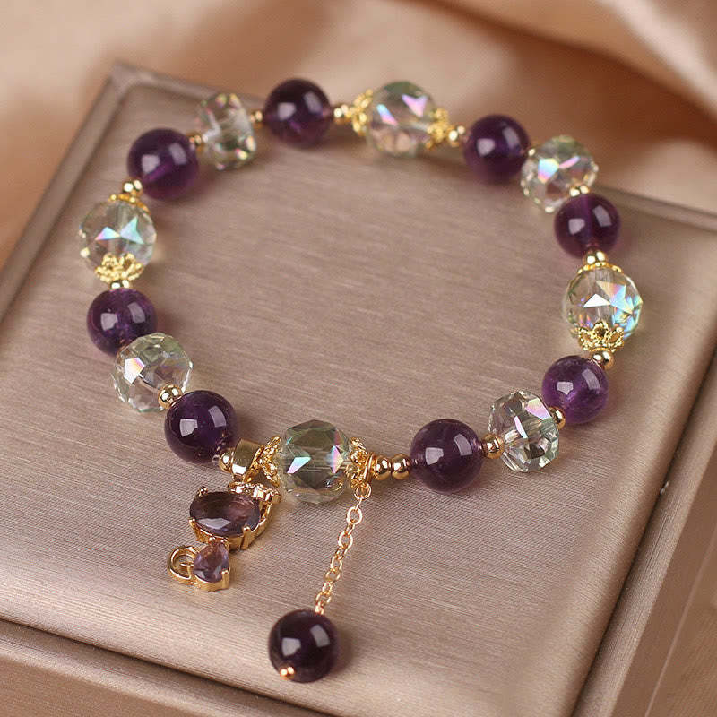 Amethyst White Crystal Fox Meditation Bracelet