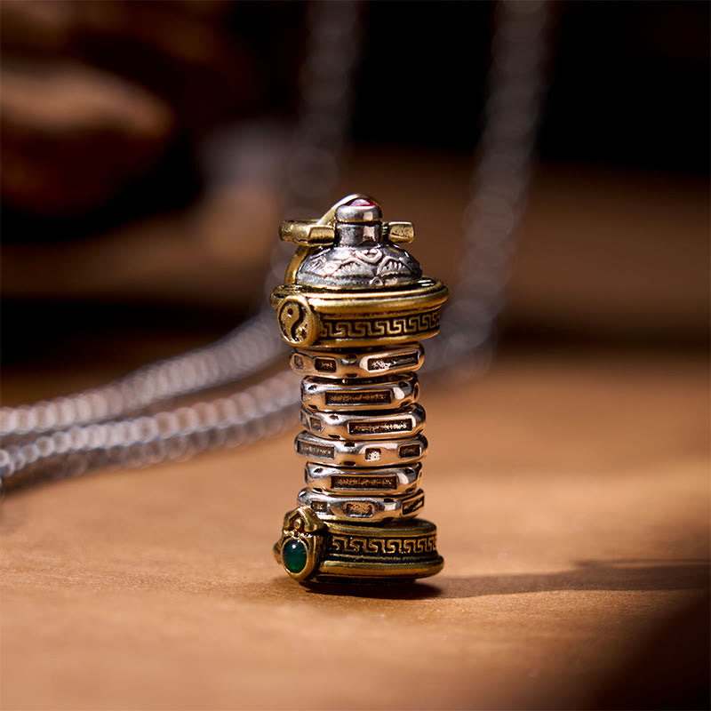 Yin Yang Tower Copper Balance Rotatable Necklace Pendant