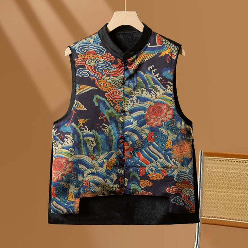 Vintage Embroidery Flower Cloud Pattern Vest