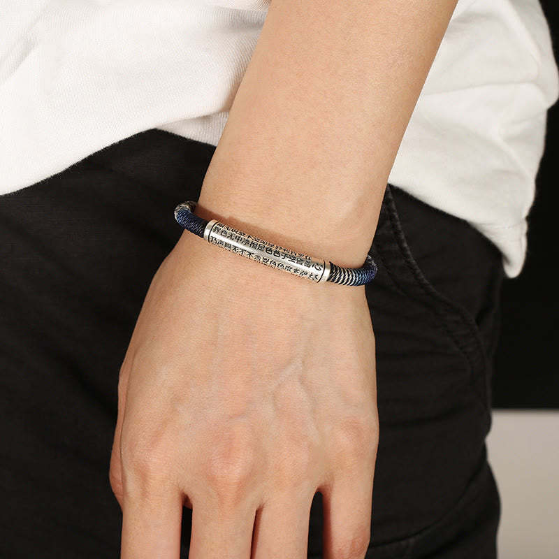 999 Sterling Silver Heart Sutra Calm Handmade Braided Bracelet